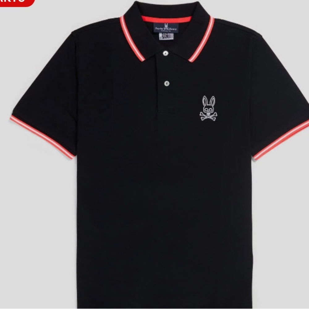 Psycho Bunny Black Polo with Red-Trim Collar & Sleeve